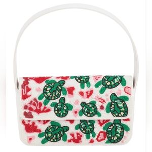 Chic White and Green Turtle Print Shoulder Bag